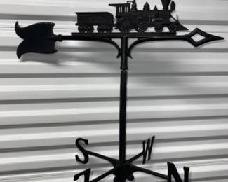 Cast Aluminum Train Locomotive Weathervane w/ Extended Pole Base