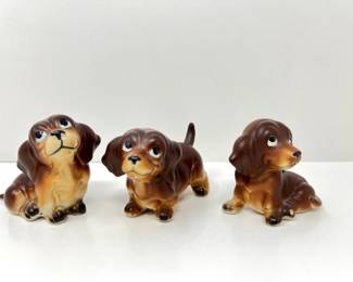 Dachshund Puppy Vintage Porcelain Ceramic Trio
