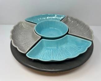 Mid Century Classica Original Teal Snack Set on Rotating Base - CA Pottery