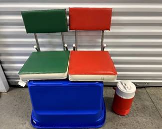 Vintage Portable Folding Stadium Bench Seats + Igloo Cooler