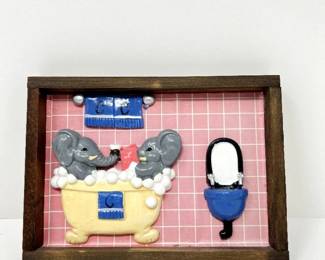Vintage Kitschy 3D Elephants in a Tub Bathroom Wall Decor