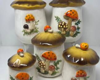 Vintage 1978 Sears Roebuck Merry Mushroom Ceramic Canisters +