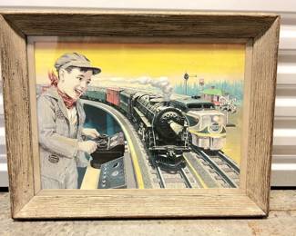 Vintage American Flyer Trains 1950s Framed Promo Art Print