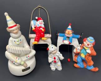 Vintage Porcelain & Ceramic Clown Figurine Lot - Enesco