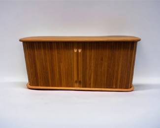 Vintage Wall Mount Teak Cabinet with Tambour Doors 2
