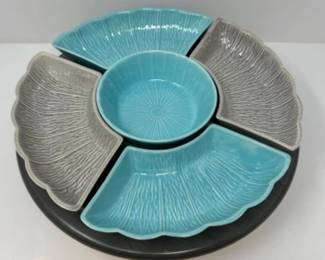 Mid Century Classica Original Teal Snack Set on Rotating Base - CA Pottery
