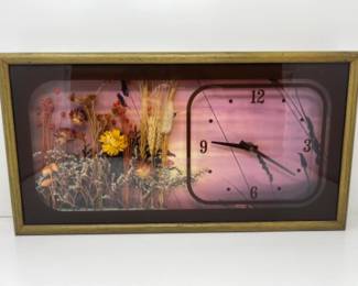 Retro 1978 Shadow Box Clock with Dried Flowers