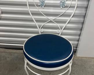 Unique Mid Century Wrought Iron Bistro Set - Rare Colored Floral Detail