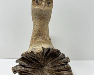 Retro Hand Carved Wood Owl Figurine - Vintage