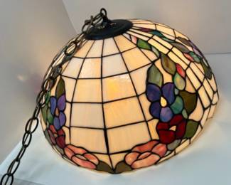 Tiffany Style Slag Glass Floral Motif Swag Lamp - 20"D