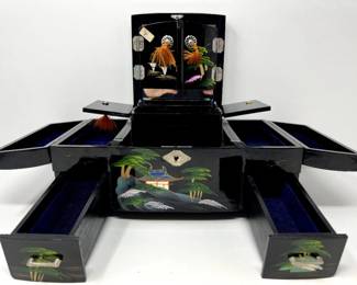 Vintage Japanese Hand Painted Lacquered Music Jewelry Box