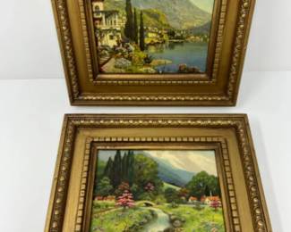 Mid Century Intercraft Industries Gold Faux Wood Frame & Landscape Prints