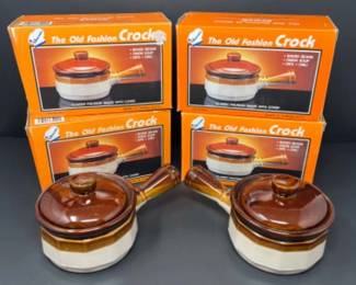 (4) Vintage Onion Soup Crocks - Polygon Shape - Original Boxes