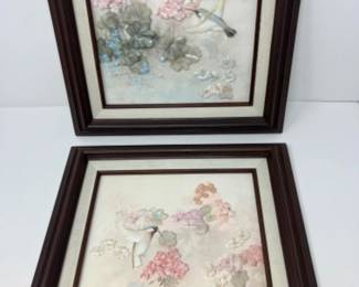 Vintage Pastel TC Chiu 3D Hummingbird Art Print Pair