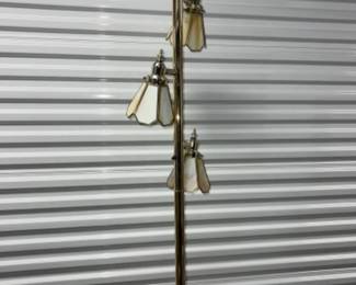 Vintage 1970s Tension Pole Floor Lamp w/ Slag Glass Lights