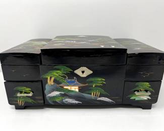 Vintage Japanese Hand Painted Lacquered Music Jewelry Box