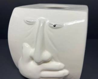 Vintage Fitz and Floyd Ceramic Face Sneezing Tissue Box Cover