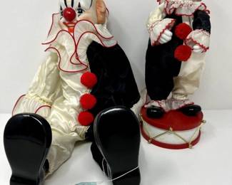 Vintage 1983 Bisque Porcelain Sitting Clown & Musical Clown - Dynasty Doll