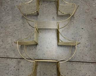 Pair of Mid-Century Brass Tone Pagoda Tiered Plant Stands