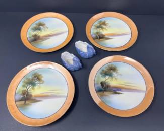 Vintage Japanese Lustreware - Noritake Plates + Blue Swan Salt Cellars
