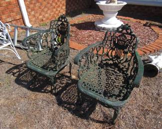 heavy cast iron victorian era garden chairs