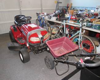 spreader, Schwinn, Craftsman riding mower. Runs but probably needs carb cleaned