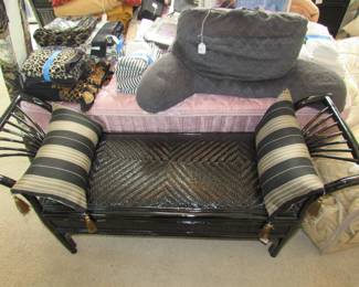 wicker bench seat, drapes