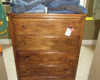 wood chest of drawers, men's levis and lee jeans