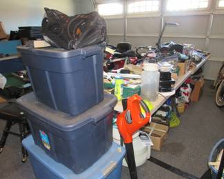 storage tubs, tools, misc.