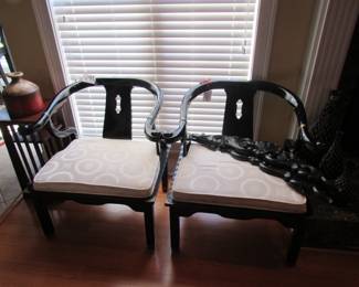 2 nice black laquer oriental chairs, decor