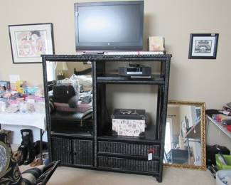 wicker entertainment center, mirror, tv/dvd player, footfixer