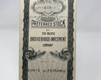 	Vintage 1925 Stock Certificate from The Pacific Brotherhood Investment Company