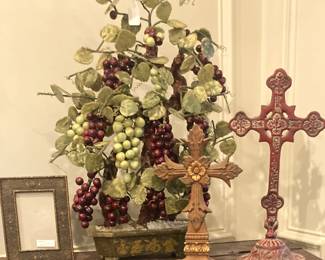 Sculpted grape arrangement; more crosses