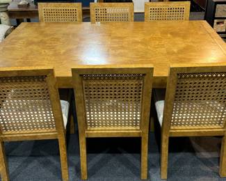 John Widdicomb Amazing Table With 6 Wood Rattan Chairs  
