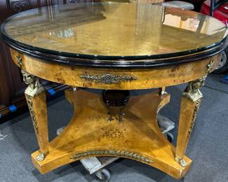 Burled Walnut Table With Figural Hardware