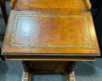 Burled Walnut Flip Open Desk With Side Drawers