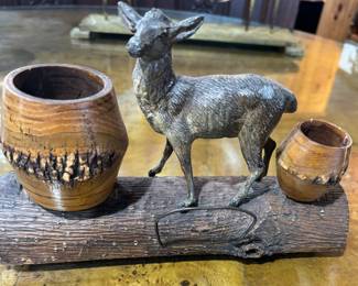 Black Forest Carved Deer On Log