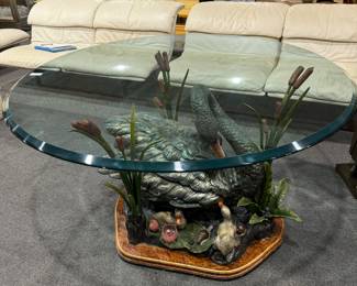Bronze Duck  Glass Top Heavy Table 