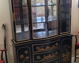 Painted Asian themed curio cabinet