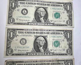 Four 1963 Joseph Barr “B” one dollar notes