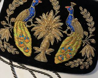 Vintage embroidered evening bag 
Beautiful peacock design