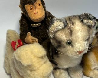 Vintage sheepskin wool and mohair small stuffed animals