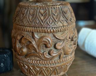 Hand carved teak container
