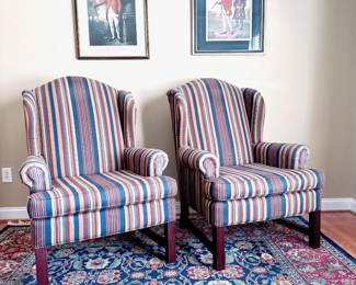 Colonial Wingback Chairs by Bassett - Chippendale Legs