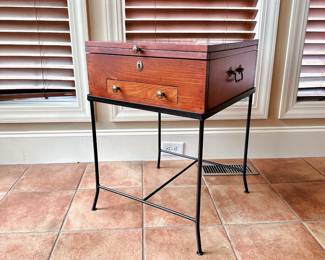 Pine Box on metal stand - great accent table
