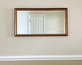 RECTANGULAR FRAMED GOLD ACCENT MIRROR WITH BEVELED EDGE