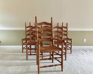 LADDER BACK CHAIRS WITH RUSH SEATS - SET OF 6 - 1 ARM CHAIR, 5 SIDE CHAIRS - DINING CHAIRS