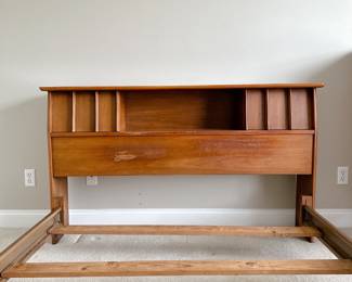 MID CENTURY MODERN - KENT COFFEY THE FORETELLER WALNUT FULL SIZE STORAGE HEADBOARD & FOOTBOARD