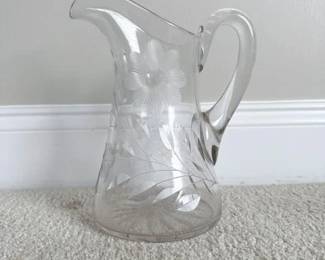 Etched crystal pitcher $4