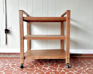 WOODEN 3 TIERED ROLLING PLANTERS CART - OUTDOOR CART
